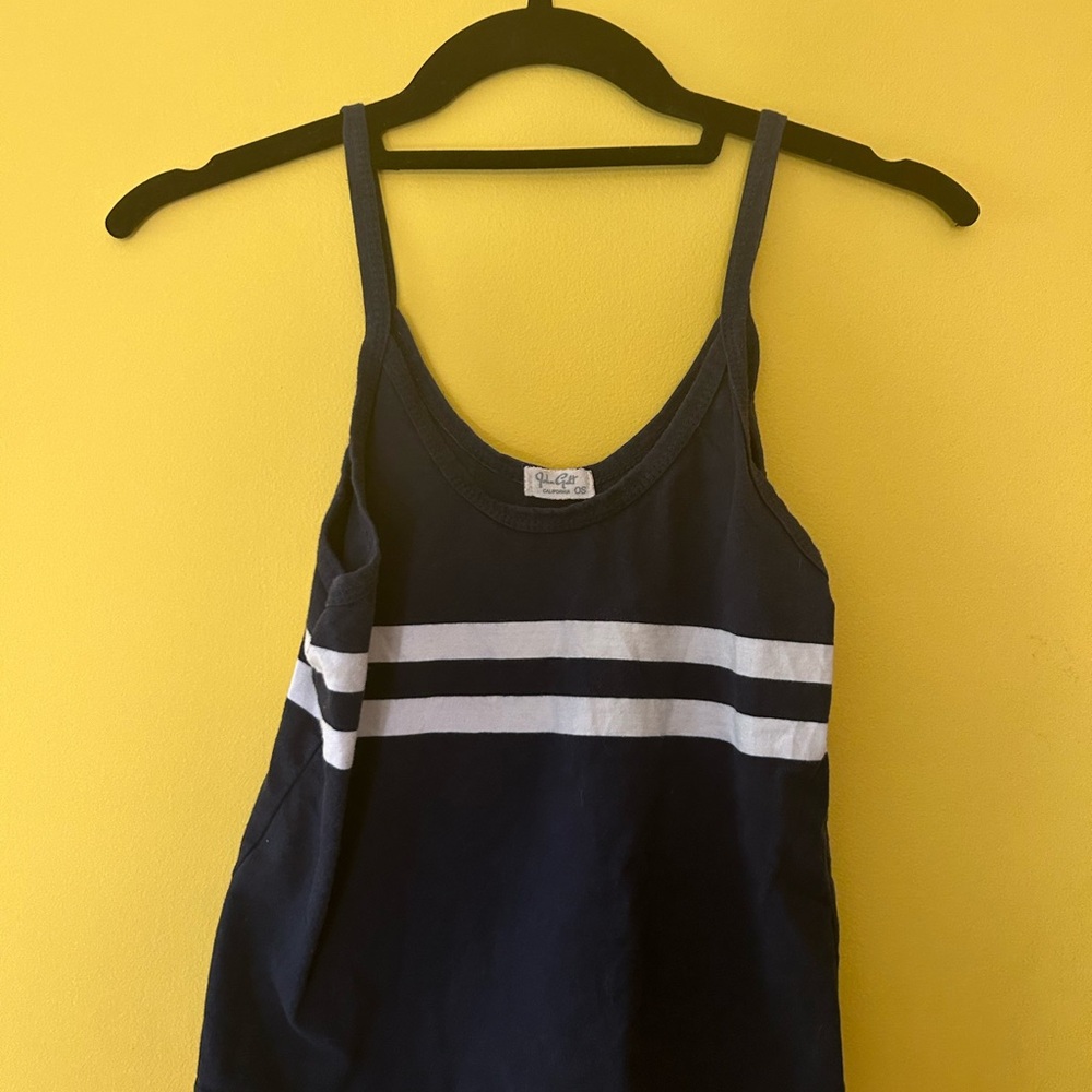 Brandy Melville Navy Blue Tank Top with White Stripes